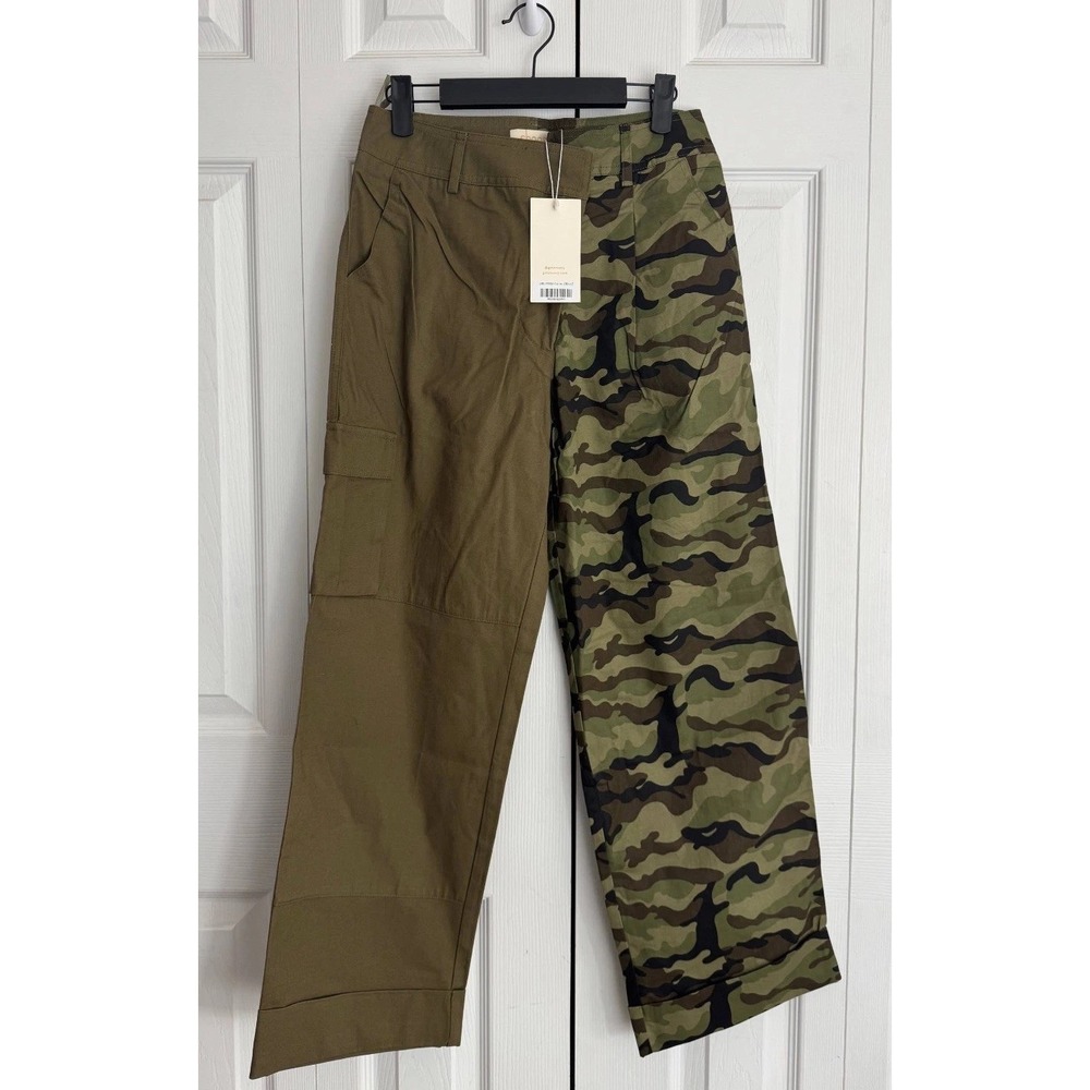 NWT Choosy Two-Tone Cargo Pants‎ Women's 2 Camo Olive Striped Pull-On Classic